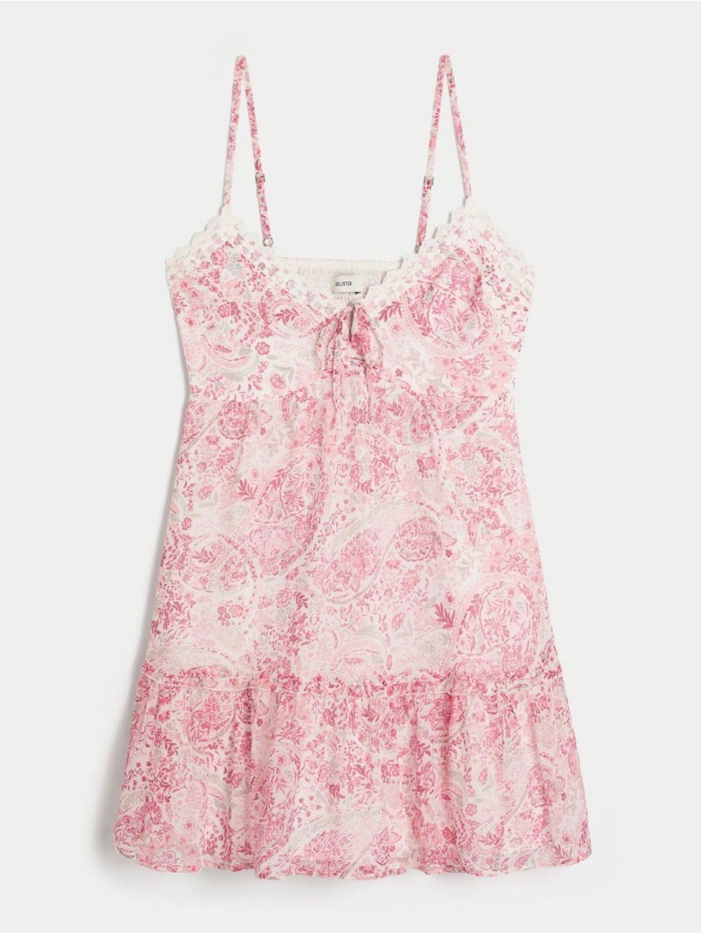 Hollister Pink Paisley Lace-Trim Mini Dress